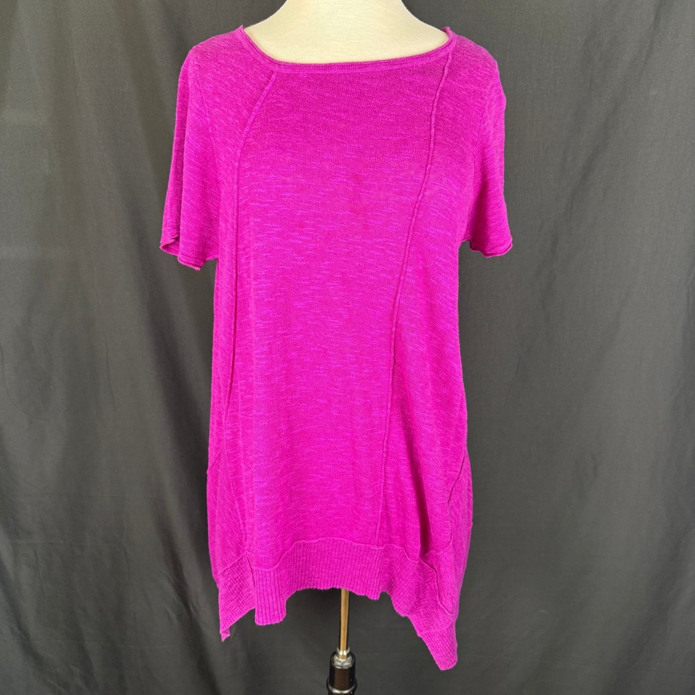 Eileen Fisher Organic Linen Cotton Asymmetric Knit Tunic Top Dk. Pink Plus Sz 1X